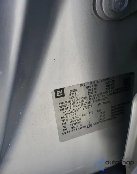 2015 Chevrolet Colorado Z71 from USA, damaged, VIN 1GCGSCE31F1275974